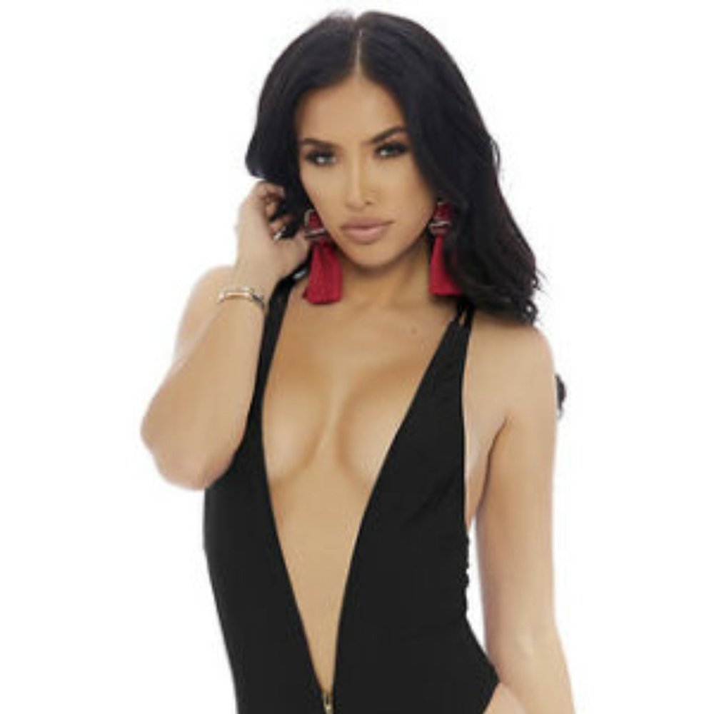 Black One Piece Swimsuit Bikini Plunging Neckline Zipper OP5523